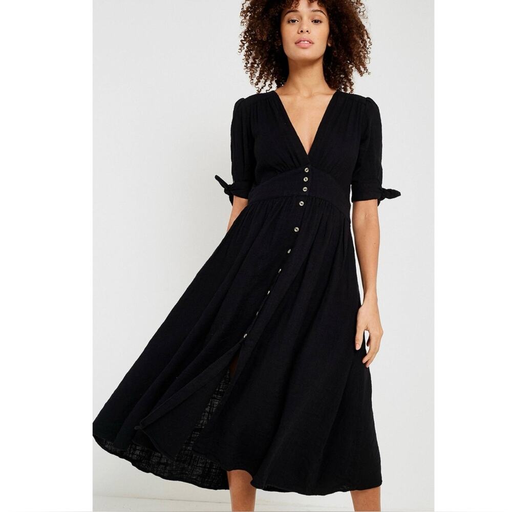 FREE PEOPLE Love of My Life Black Cotton Midi Dress Women's Size Large NEW - Picture 1 of 14